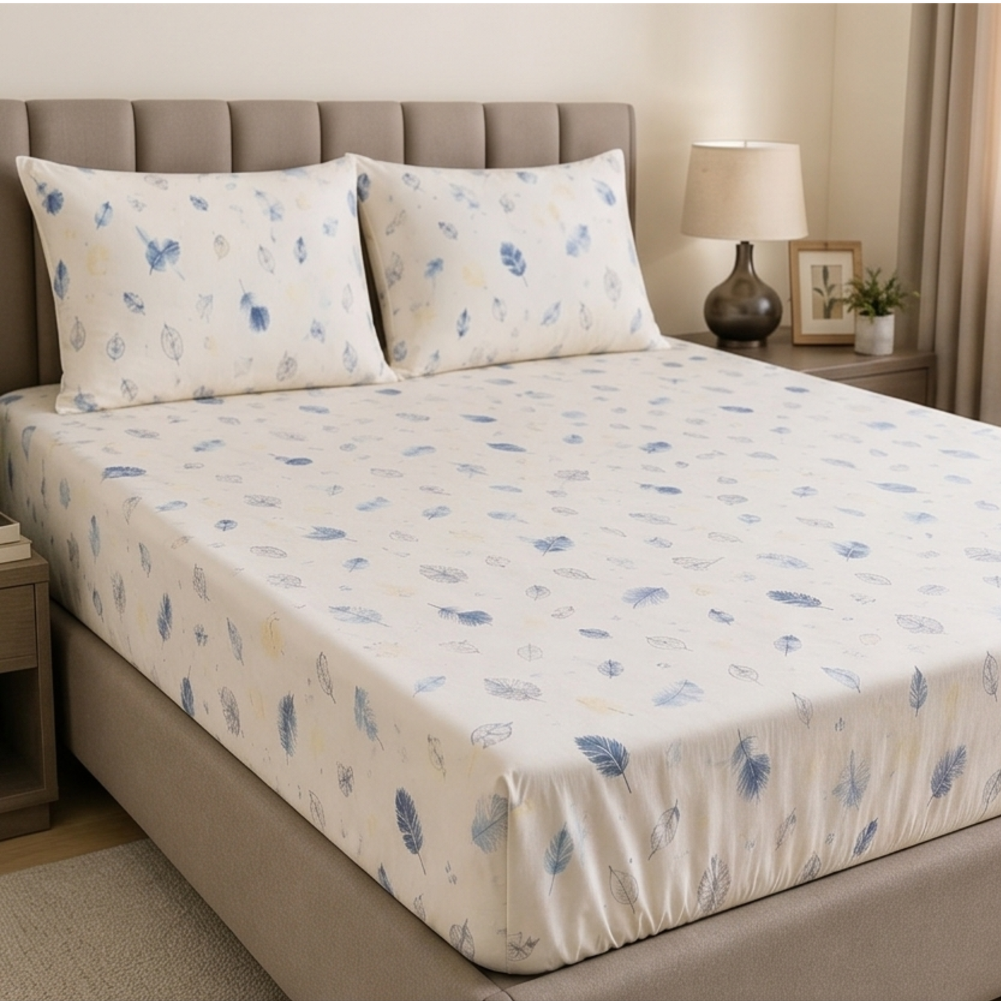 Parish Handlooms Cotton Double Fitted (Elastic) 210 TC Printed 1 Summer Bedsheet with 2 Pillow Covers