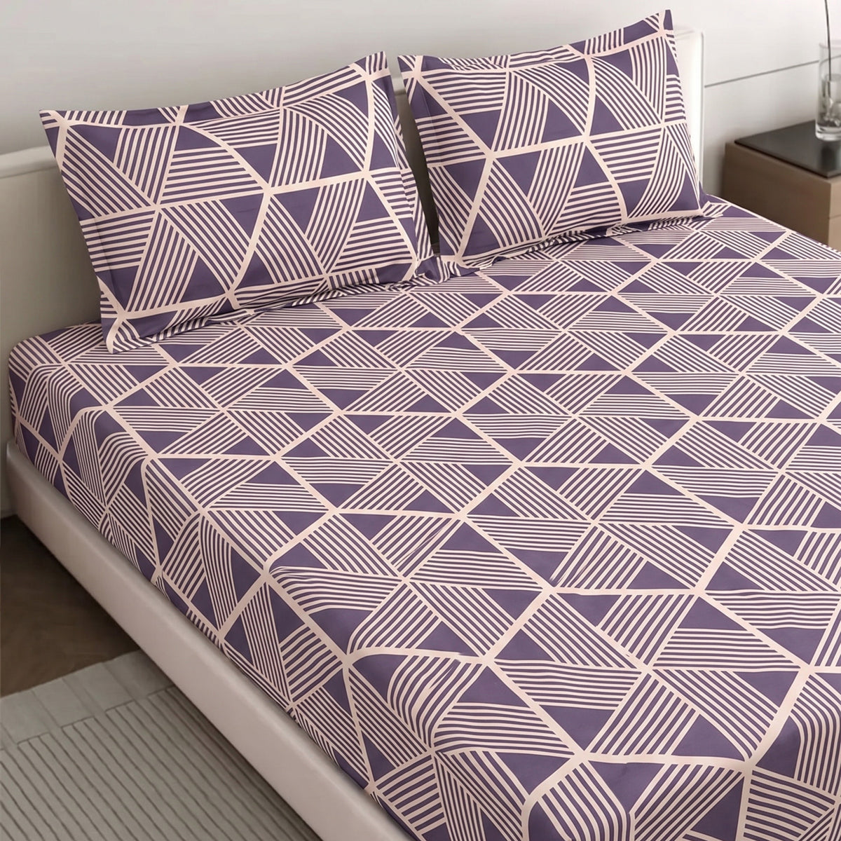Parish Handlooms Cotton Double Flat 200 TC Geometric 1 Summer Bedsheet with 2 Pillow Covers