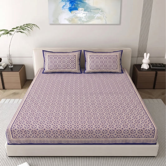 Parish Handlooms Cotton Double Flat 200 TC Geometric AC Bedsheet with 2 Pillow Covers