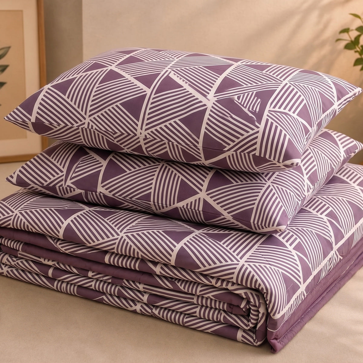 Parish Handlooms Cotton Double Flat 200 TC Geometric 1 Summer Bedsheet with 2 Pillow Covers