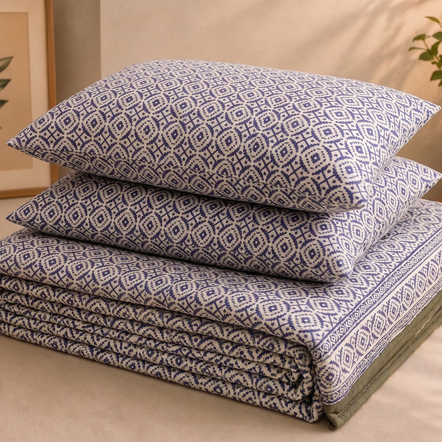 Parish Handlooms Cotton Double Flat 200 TC Geometric AC Bedsheet with 2 Pillow Covers