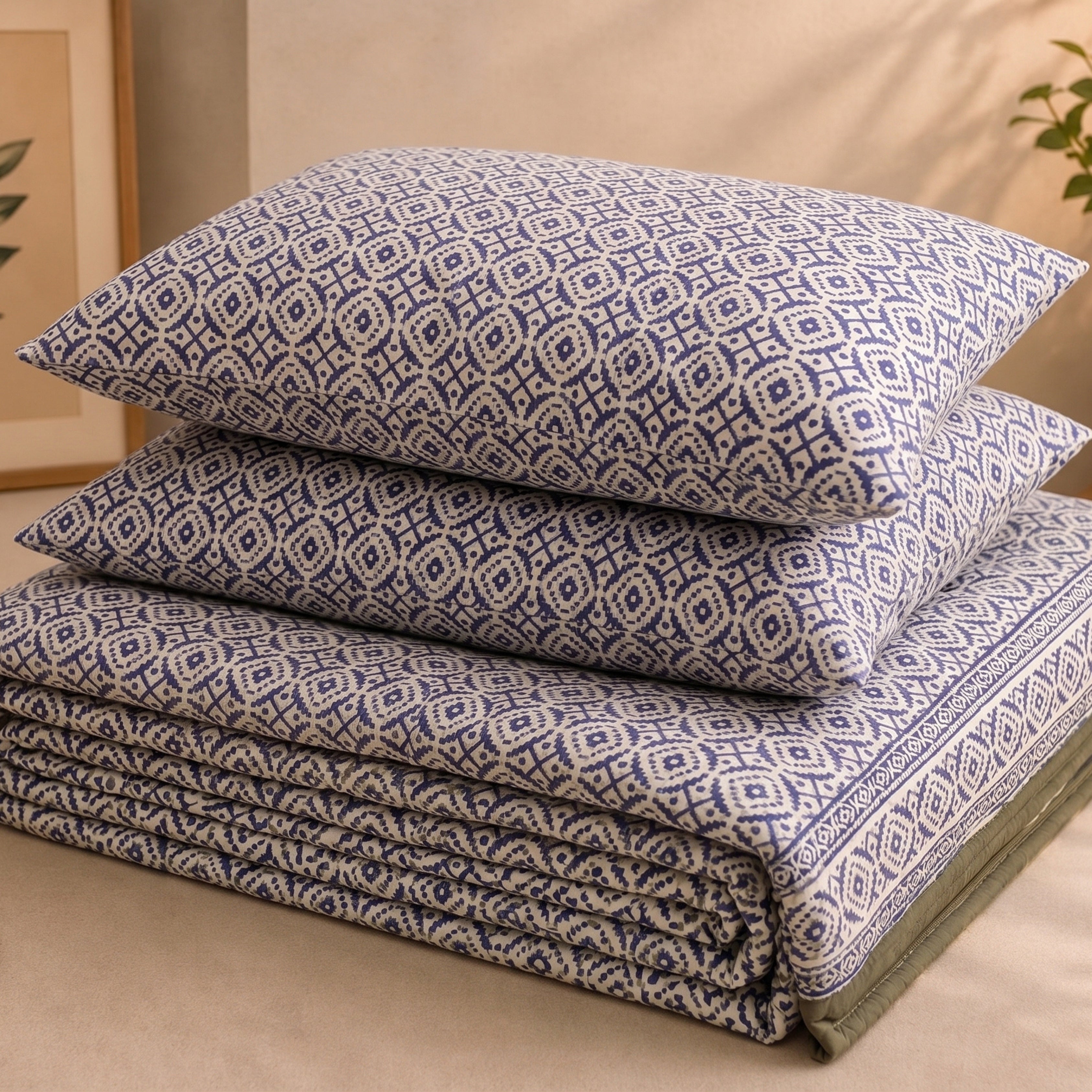 Parish Handlooms Cotton Double Flat 200 TC Geometric AC Bedsheet with 2 Pillow Covers