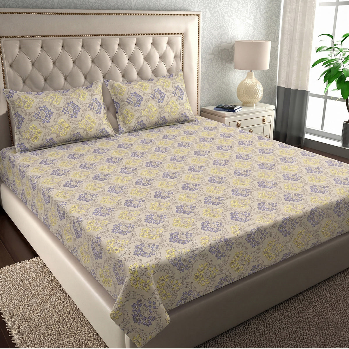 Parish Handlooms Cotton Double Flat 100 TC Printed 1 Bedsheet with 2 Pillow Covers