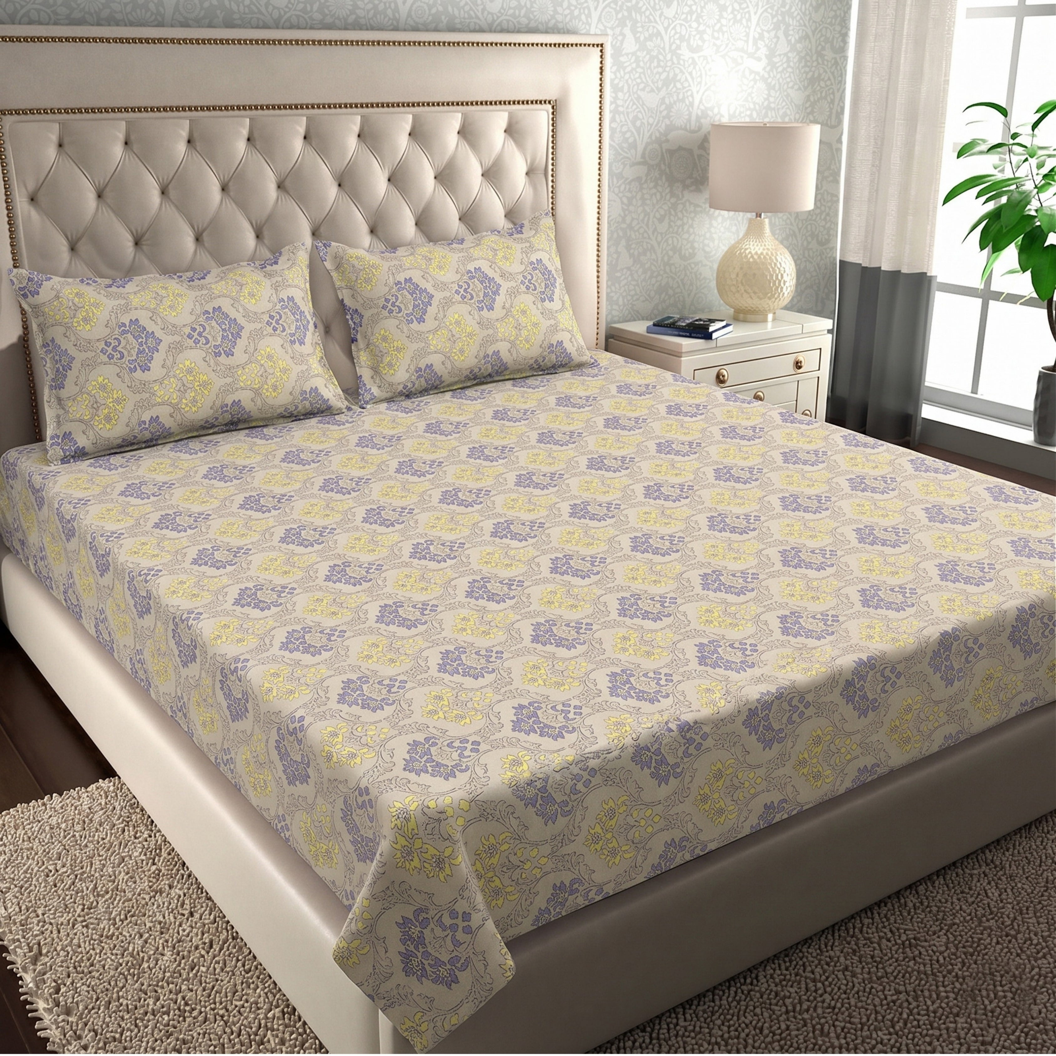 Parish Handlooms Cotton Double Flat 100 TC Printed 1 Bedsheet with 2 Pillow Covers