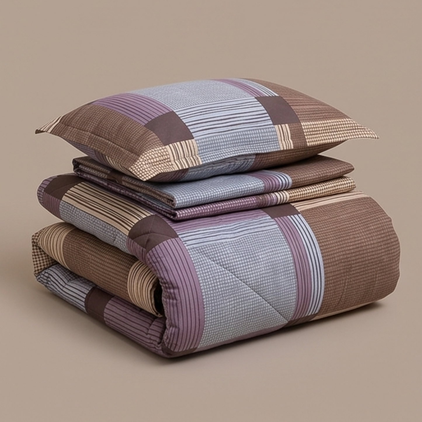 Parish Handlooms Geometric Cotton Double Bedding Set 1 Double Comforter with 1 Double Bedsheet and 2 Pillow Covers (Purple, All Season)