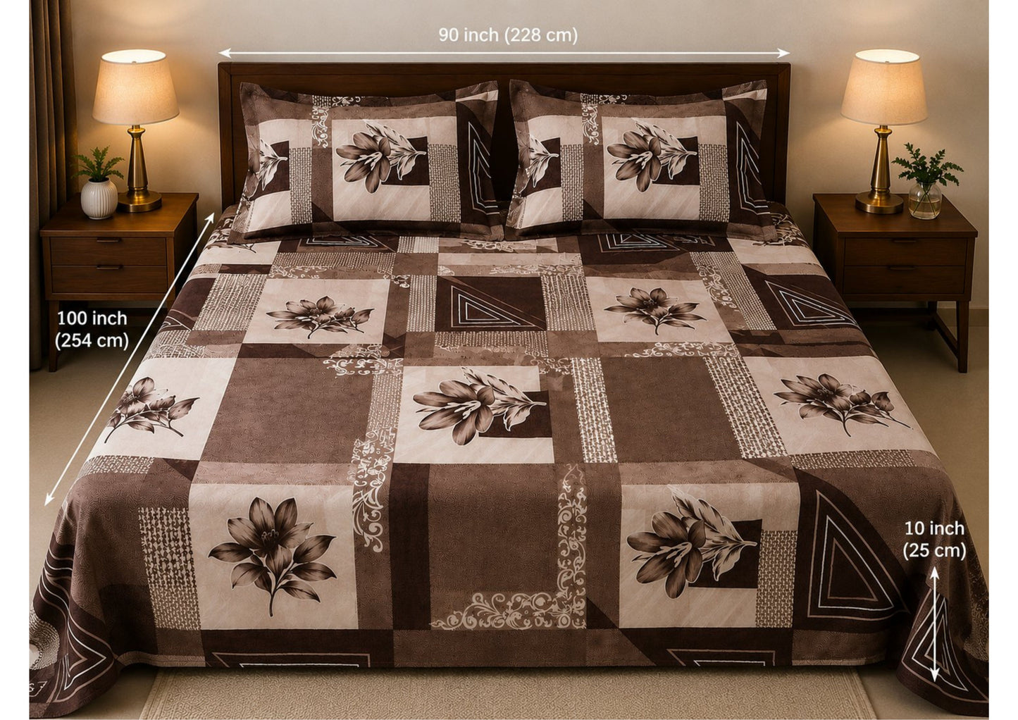 Parish Handlooms 100% Cotton Double Flat Bedsheet | 210 TC Breathable Summer Bedding Set with 2 Pillow Covers (Printed)