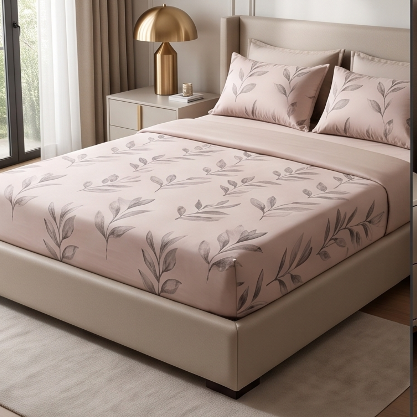 Parish Handlooms Cotton Double Fitted (Elastic) 210 TC Printed 1 Summer Bedsheet with 2 Pillow Covers