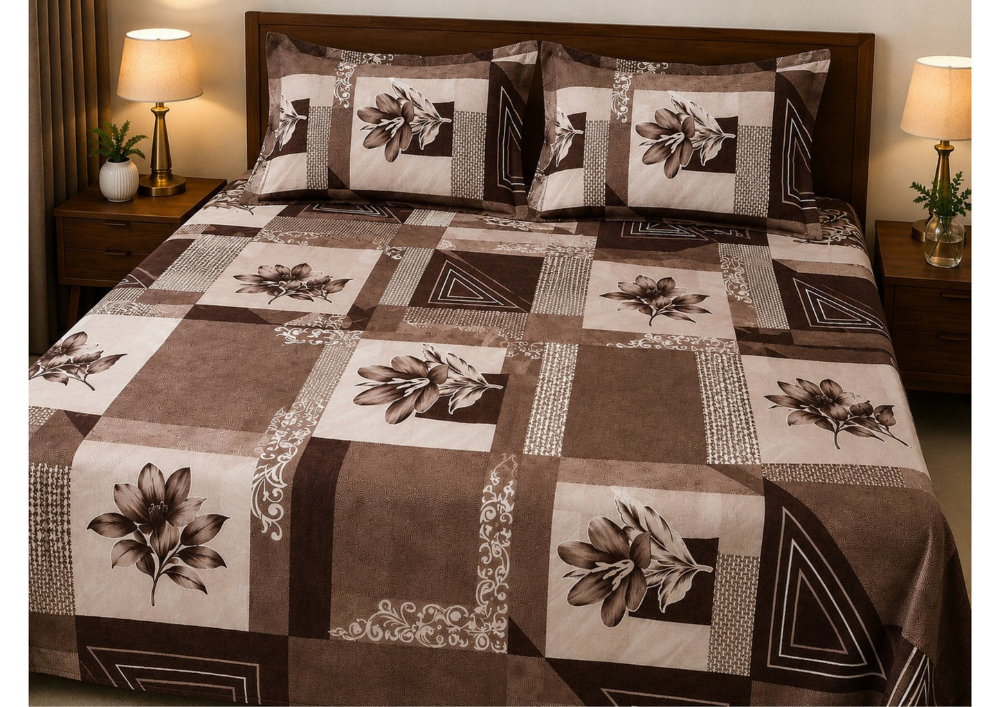 Parish Handlooms 100% Cotton Double Flat Bedsheet | 210 TC Breathable Summer Bedding Set with 2 Pillow Covers (Printed)