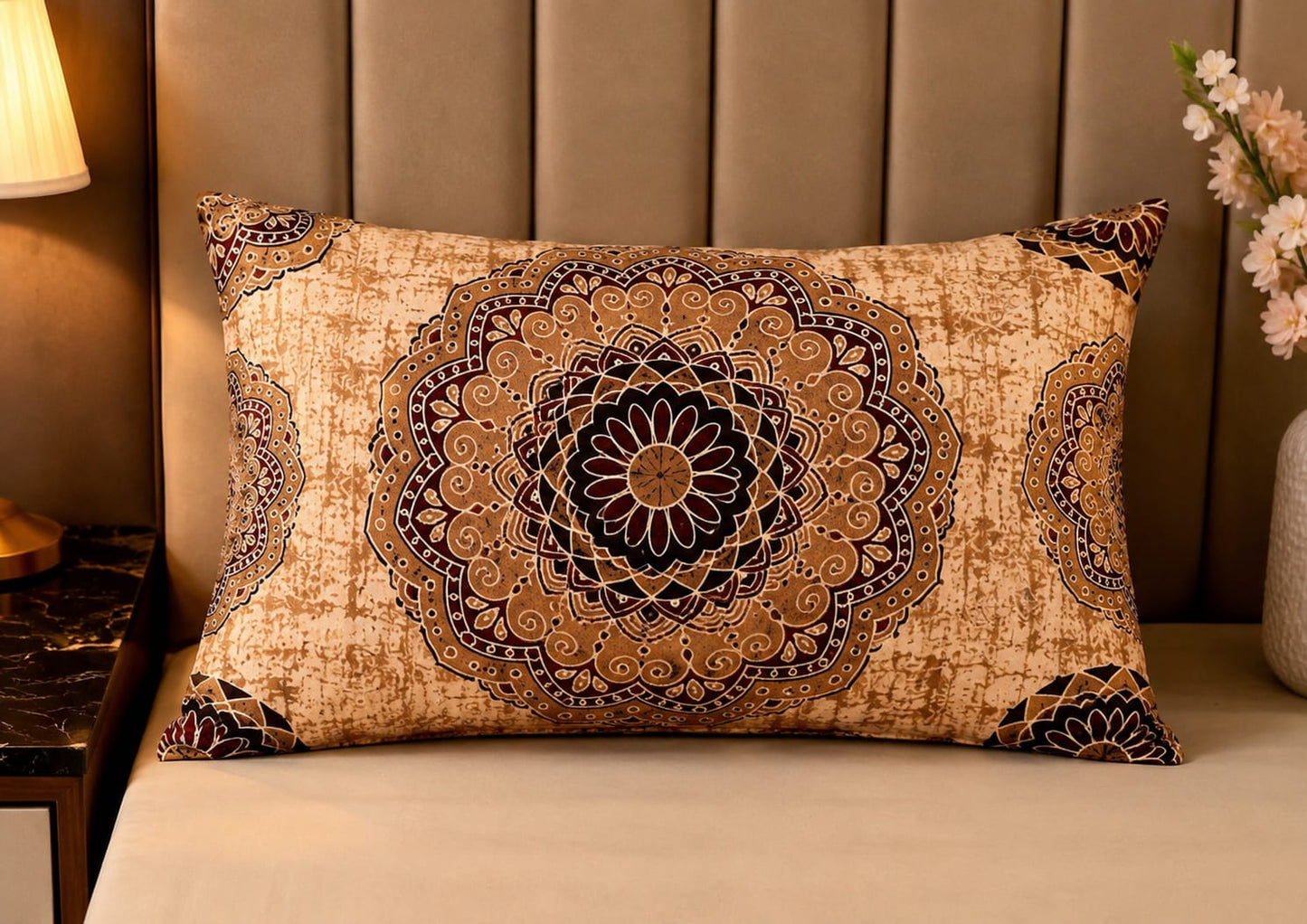 Parish Handlooms 100% Cotton Double Flat Bedsheet | 210 TC Royal Mandala Medallion Summer Bedding Set with 2 Pillow Covers (Rust Orange & Ochre)