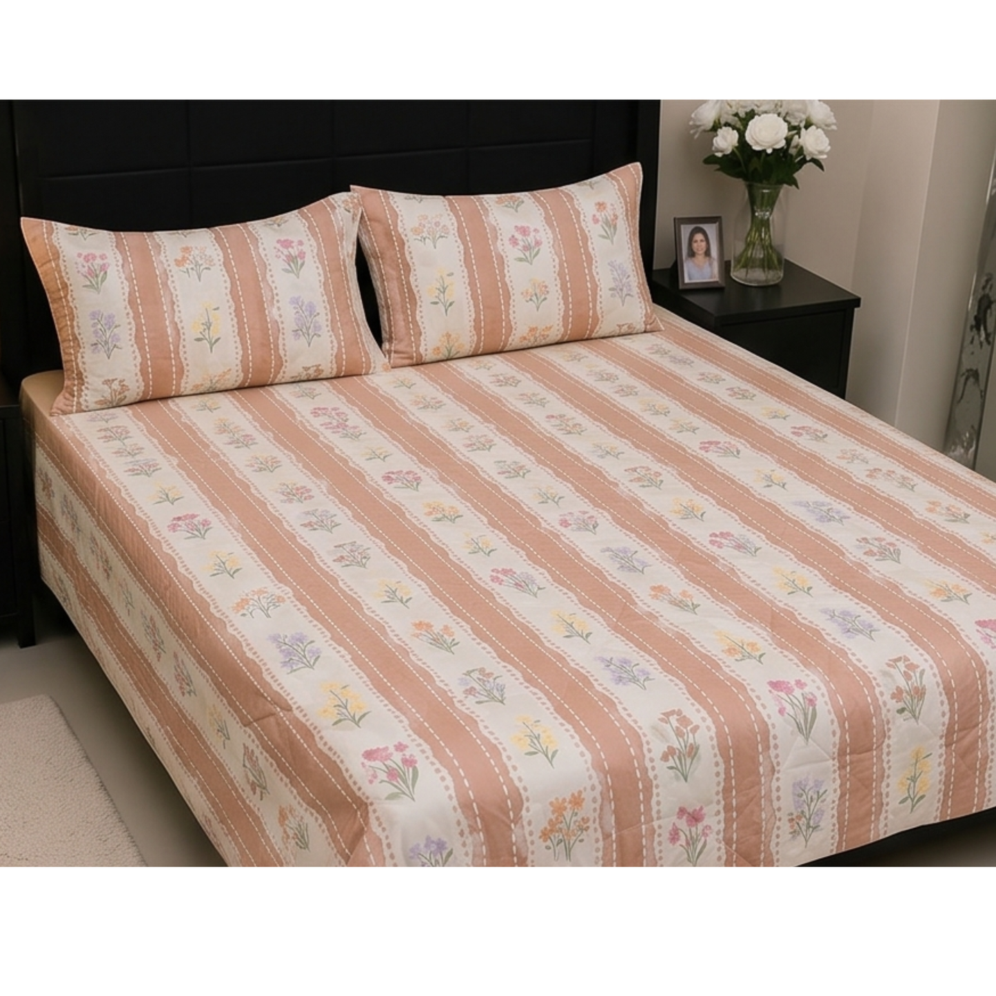 Parish Handlooms Floral Cotton Double Bedding Set 1 Double Comforter with 1 Double Bedsheet and 2 Pillow Covers (Multicolor, All Season)